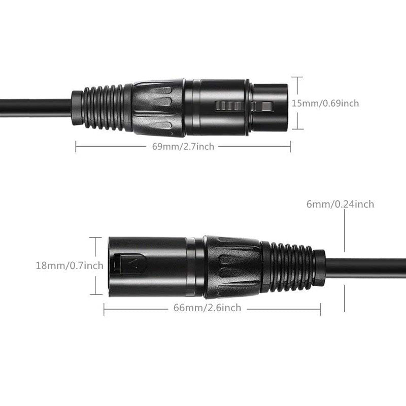 3.3FT 1M Flexible DMX Cable 3 Pin Signal XLR Male to Female DMX Cable for DJ Stage Lights