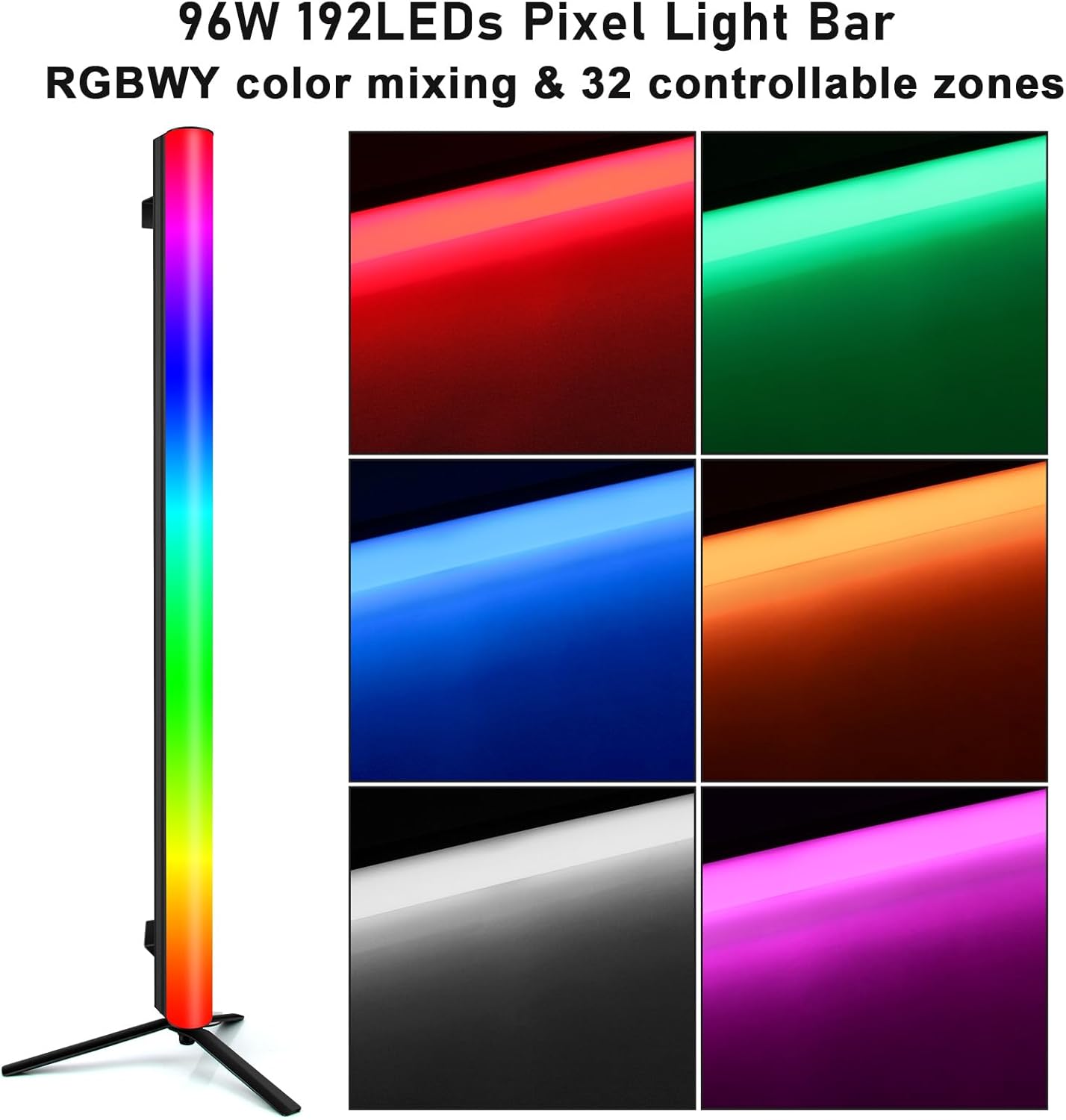 LaluceNatz 60W Battery Powered RGBWY 5in1 LED DJ Pixel Control Effect Light Bar with Detachable Tripod