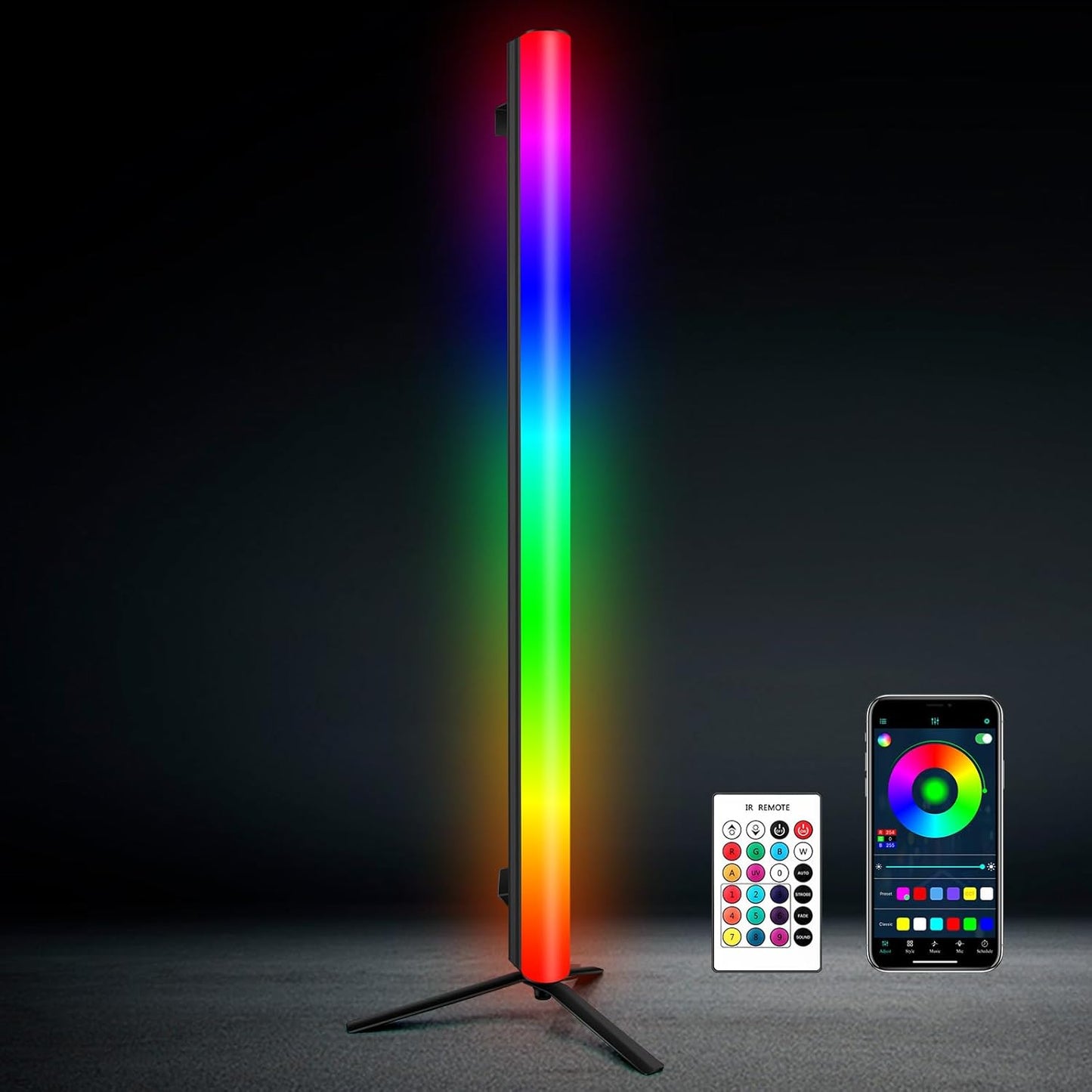 LaluceNatz 60W Battery Powered RGBWY 5in1 LED DJ Pixel Control Effect Light Bar with Detachable Tripod