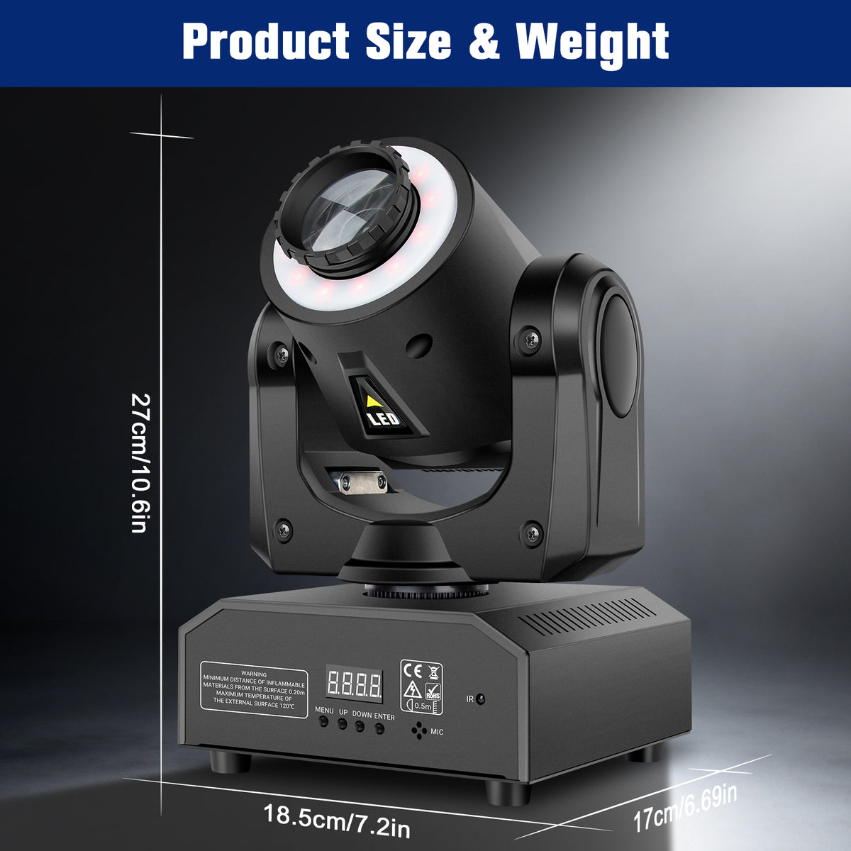 60W Battery Powered Rechargeable LED Moving Head Light with RGB Ring, Free Shipping to US