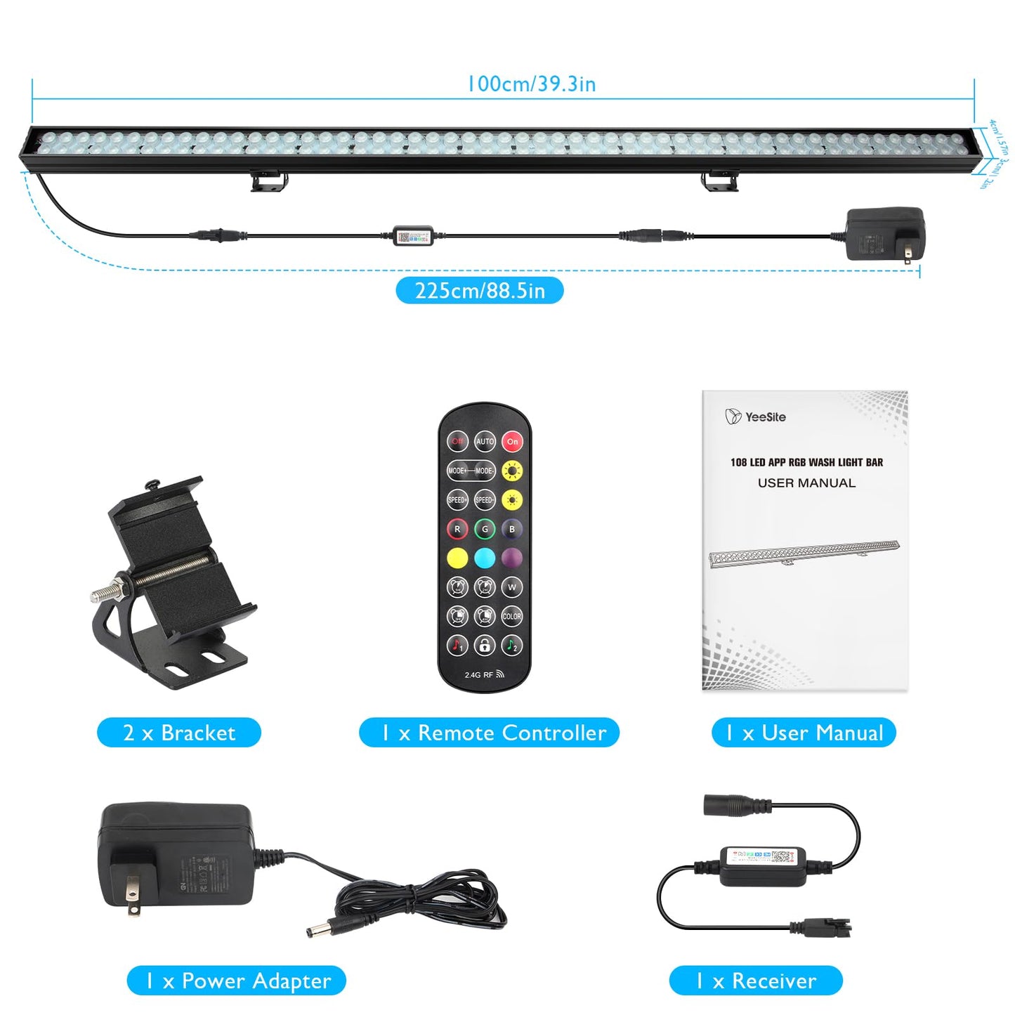 108pcs RGB 3in1 LED Wall Wash Light Bar APP and Remote Control for Wedding Uplighting Background Lighting