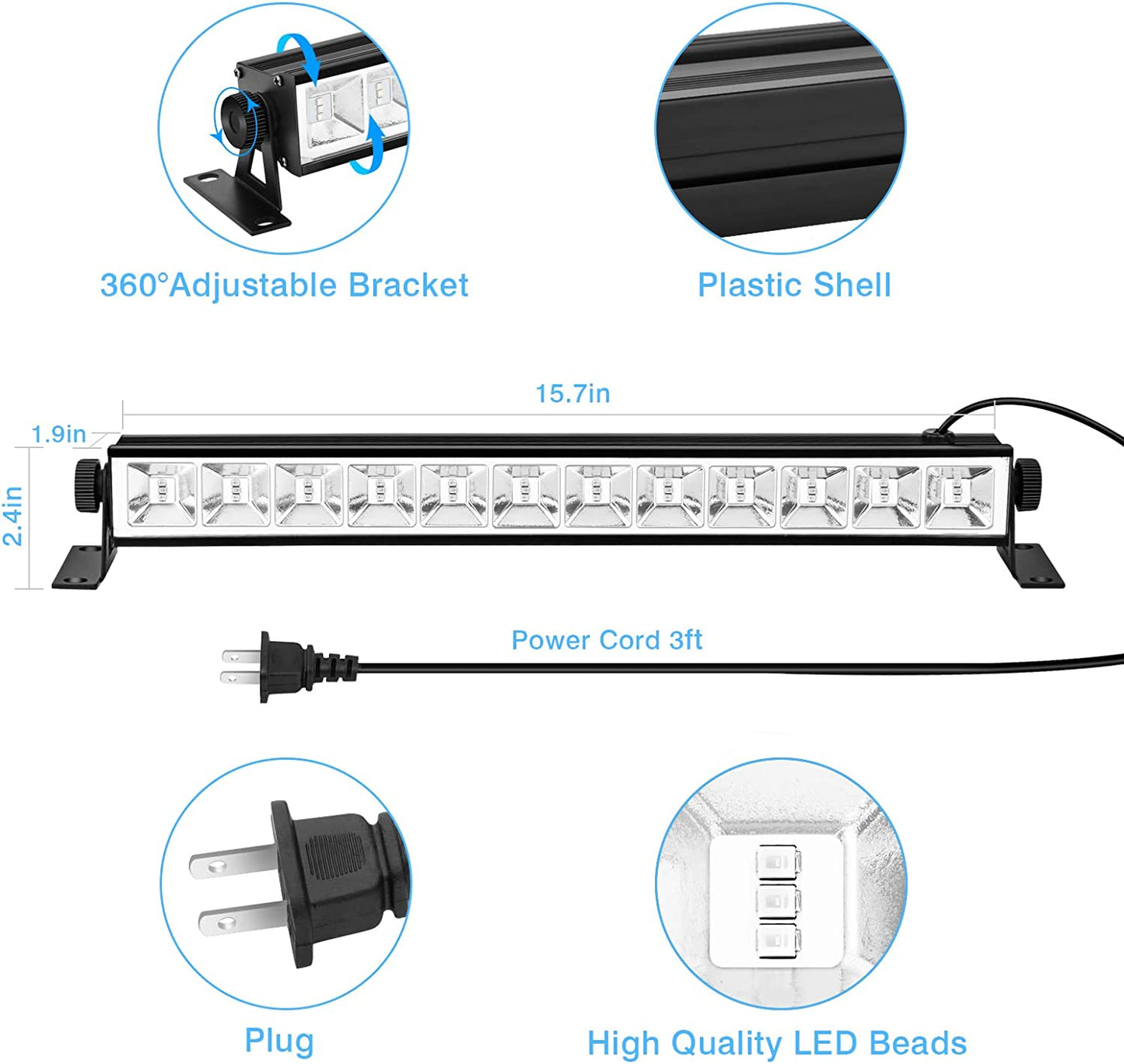 LaluceNatz 36W LED Black Light Bar for Glow Party