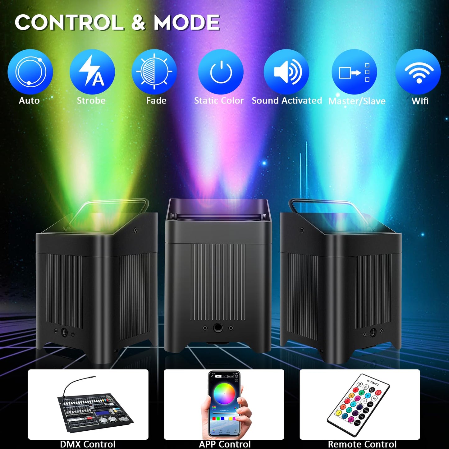 LaluceNatz 6LEDs RGBWAUV 6IN1 Battery Powered Wireless APP Control Stage Par Light with Remote