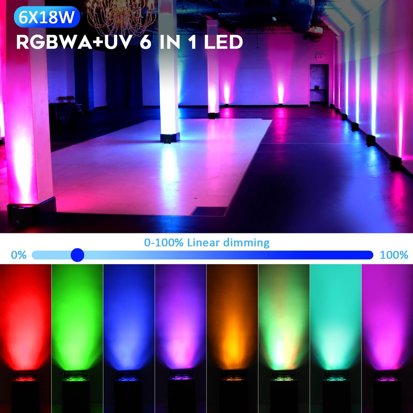 LaluceNatz 6LEDs RGBWAUV 6IN1 Battery Powered Wireless APP Control Stage Par Light with Remote