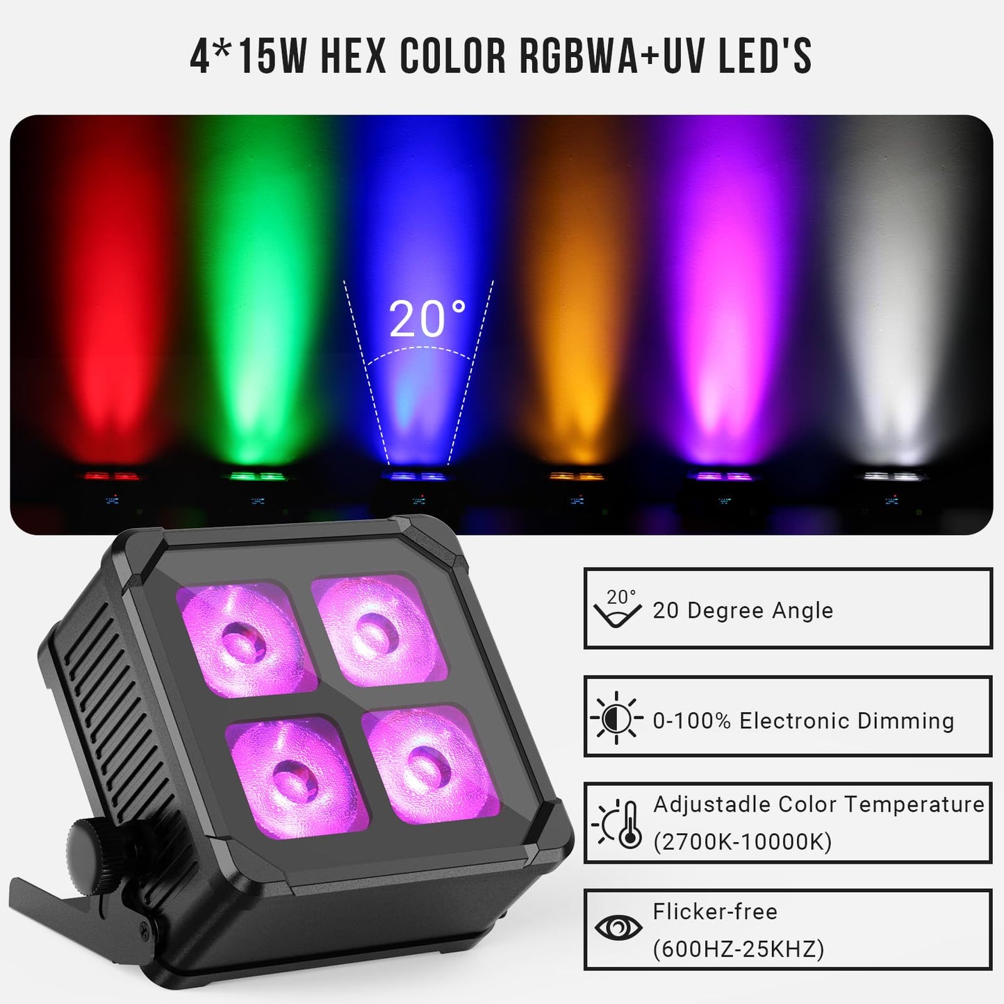 Outdoor 60W RGBWAUV 6IN1 Battery Powered Wifi APP Control Par Light with 2.4G Wireless DMX