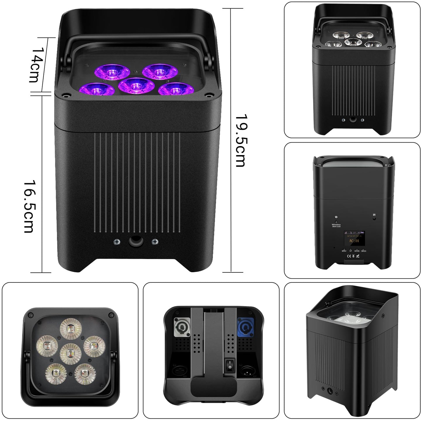 LaluceNatz 6LEDs RGBWAUV 6IN1 Battery Powered Wireless APP Control Stage Par Light with Remote