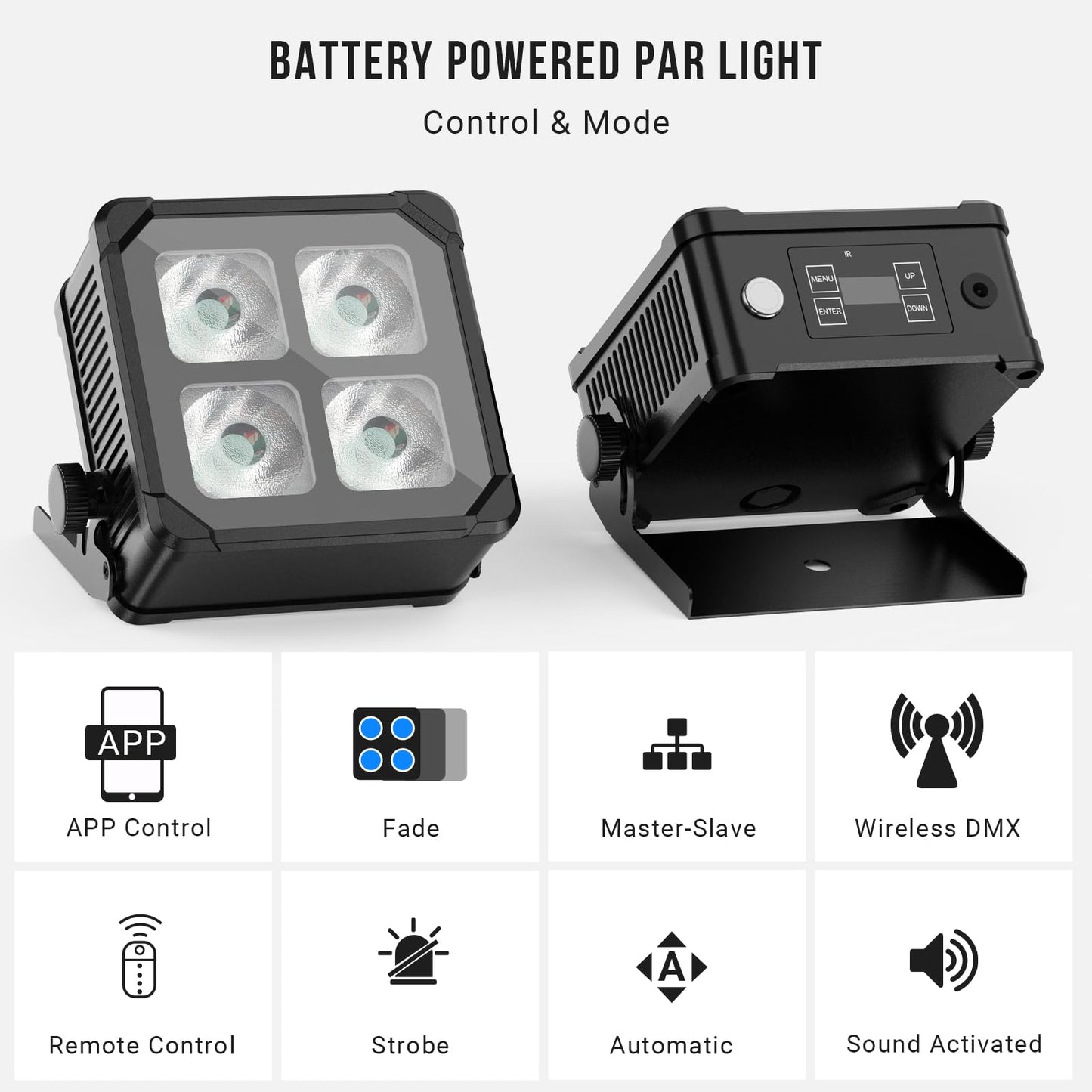 Outdoor 60W RGBWAUV 6IN1 Battery Powered Wifi APP Control Par Light with 2.4G Wireless DMX