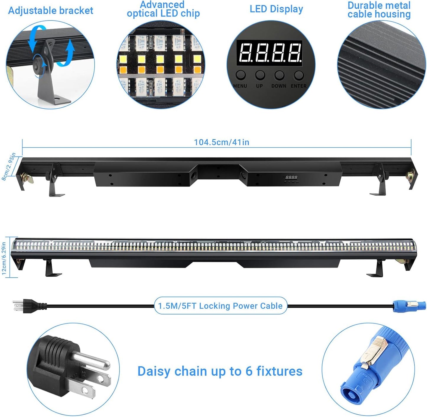 240W RGB + White + Amber LED DJ Strobe Effect Light Bar with Zone Control, free shipping to US
