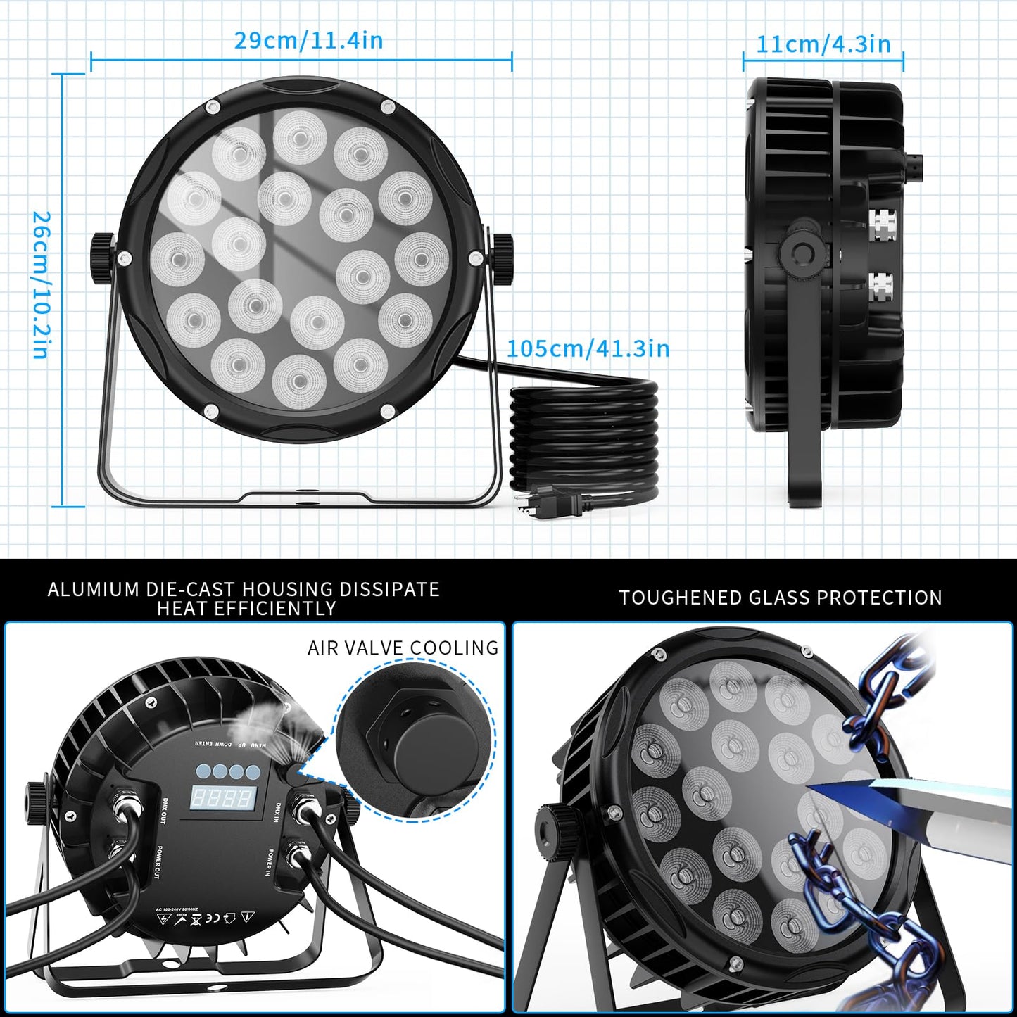 LaluceNatz 18x6W RGBWAUV 6in1 IP65 Outdoor Waterproof LED Par Light