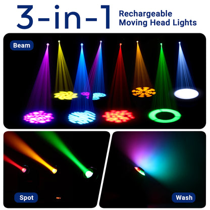 60W Battery Powered Rechargeable LED Moving Head Light with RGB Ring, Free  Shipping to US