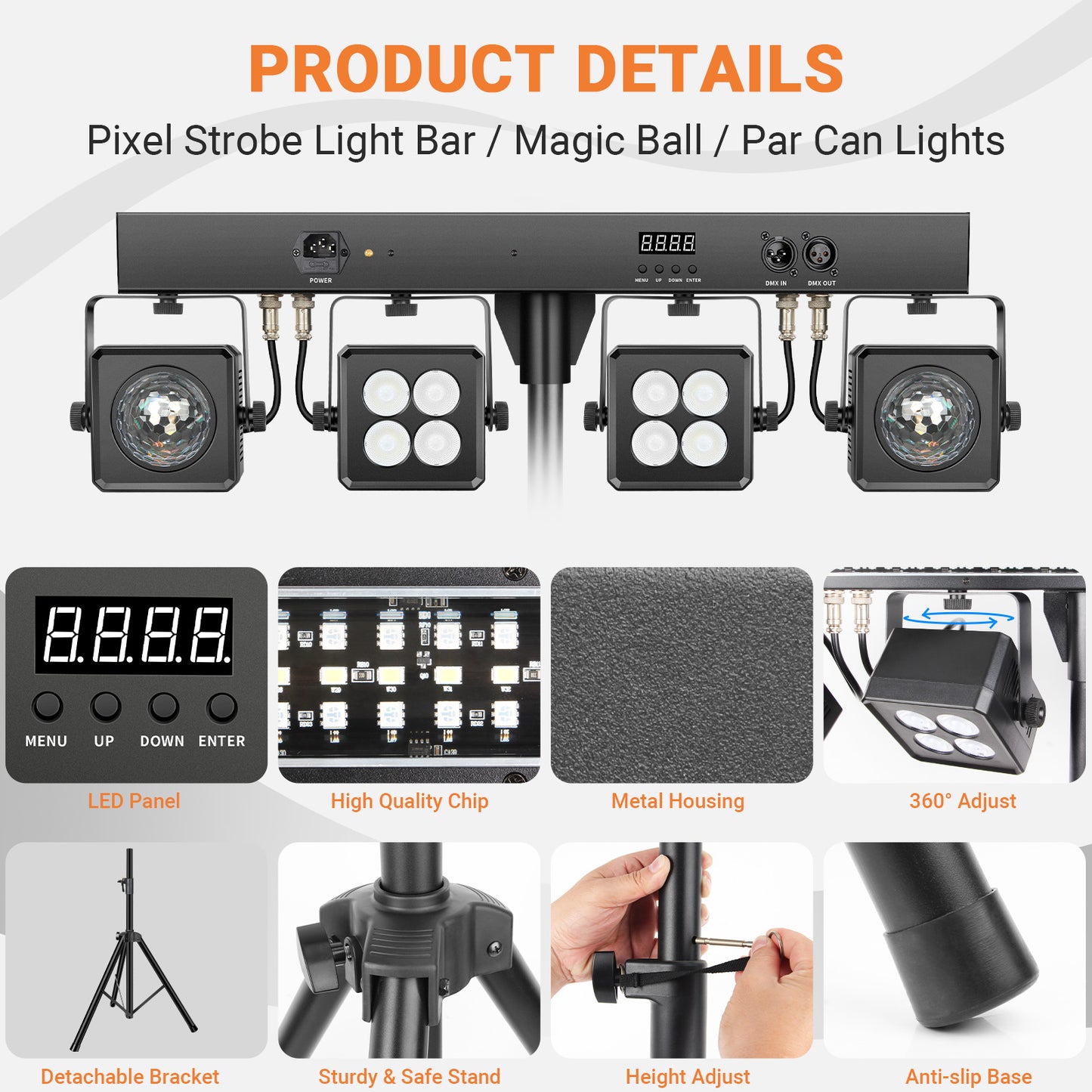 LaluceNatz DJ Lighting System with Pixel Bar Par Light Disco Ball and Tripod Stand, Free shipping to US