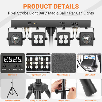 LaluceNatz DJ Lighting System with Pixel Bar Par Light Disco Ball and Tripod Stand, Free shipping to US