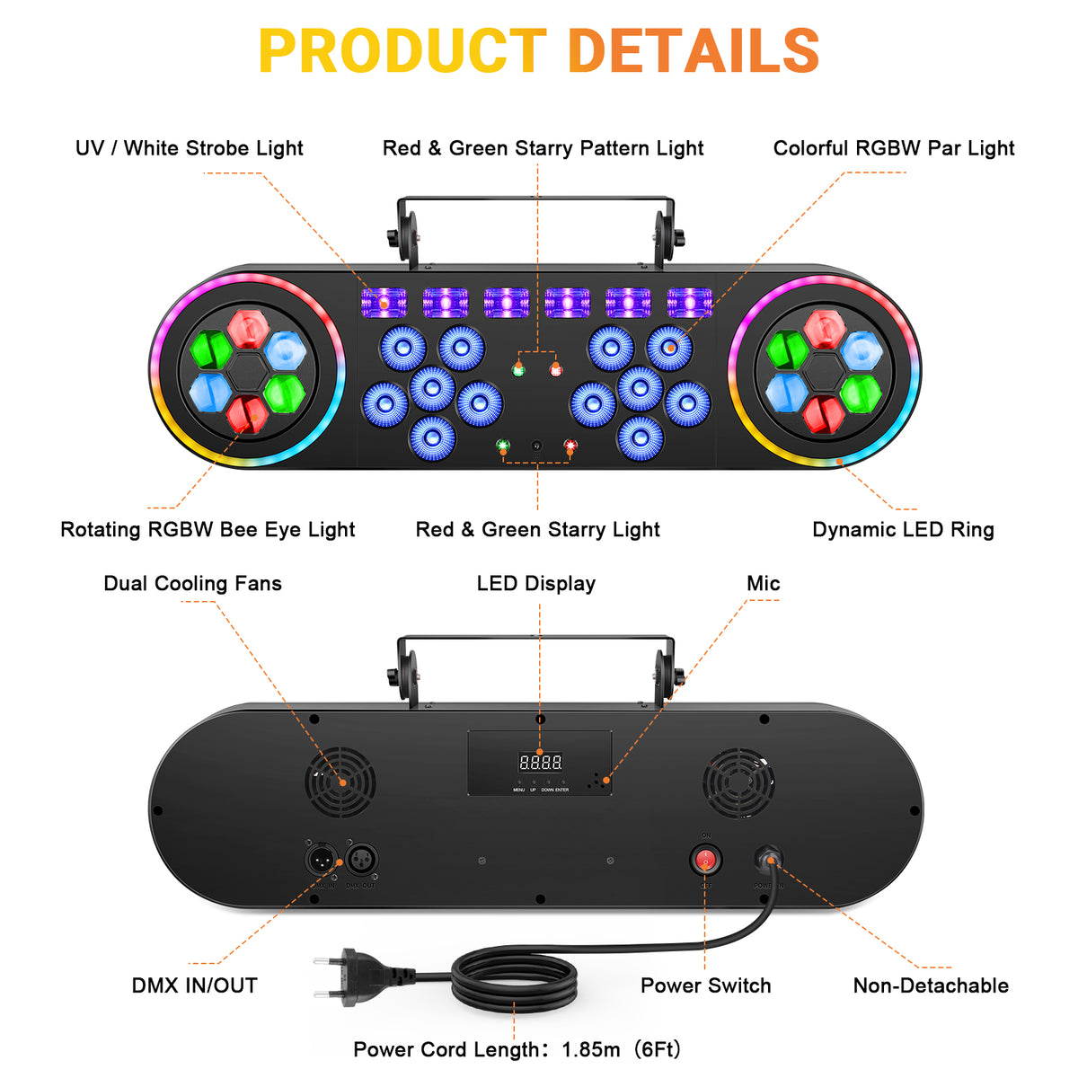 DJ Lighting System with Pattern Laser Blacklight Strobe Light