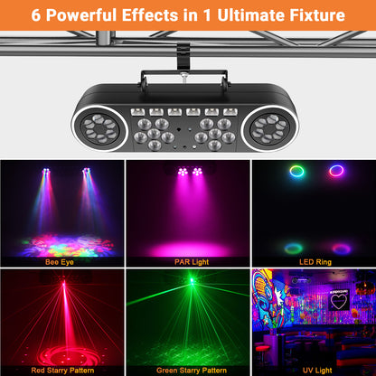 DJ Lighting System with Pattern Laser Blacklight Strobe Light