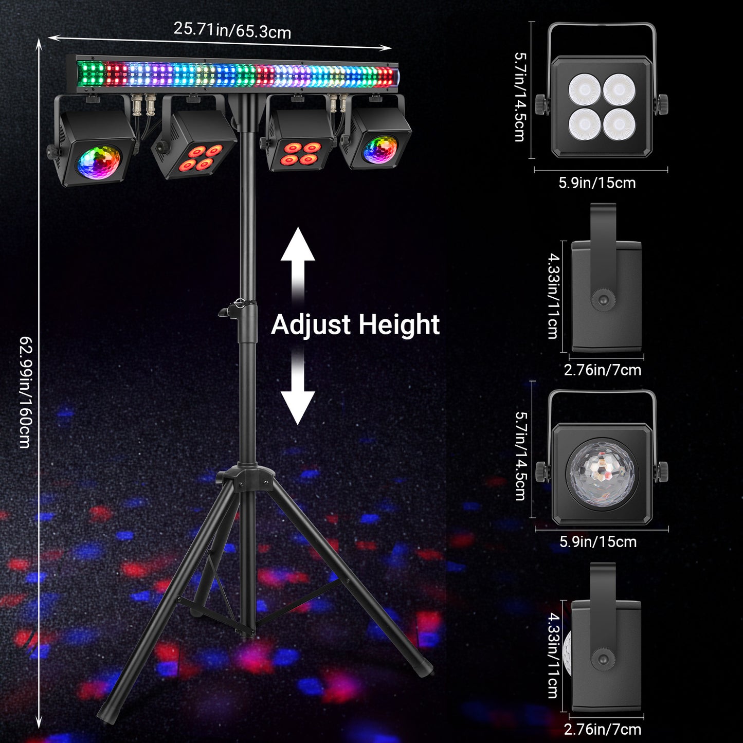 LaluceNatz DJ Lighting System with Pixel Bar Par Light Disco Ball and Tripod Stand, Free shipping to US