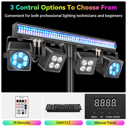 LED DJ Lighting System with Pixel Bar BeeEye Par Light and Tripod Stand, Free shipping to US