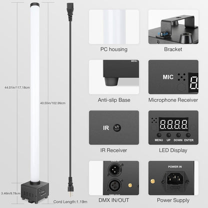 120LED 360 Degree RGB 3in1 LED DJ Pixel Tube Light Bar with Remote