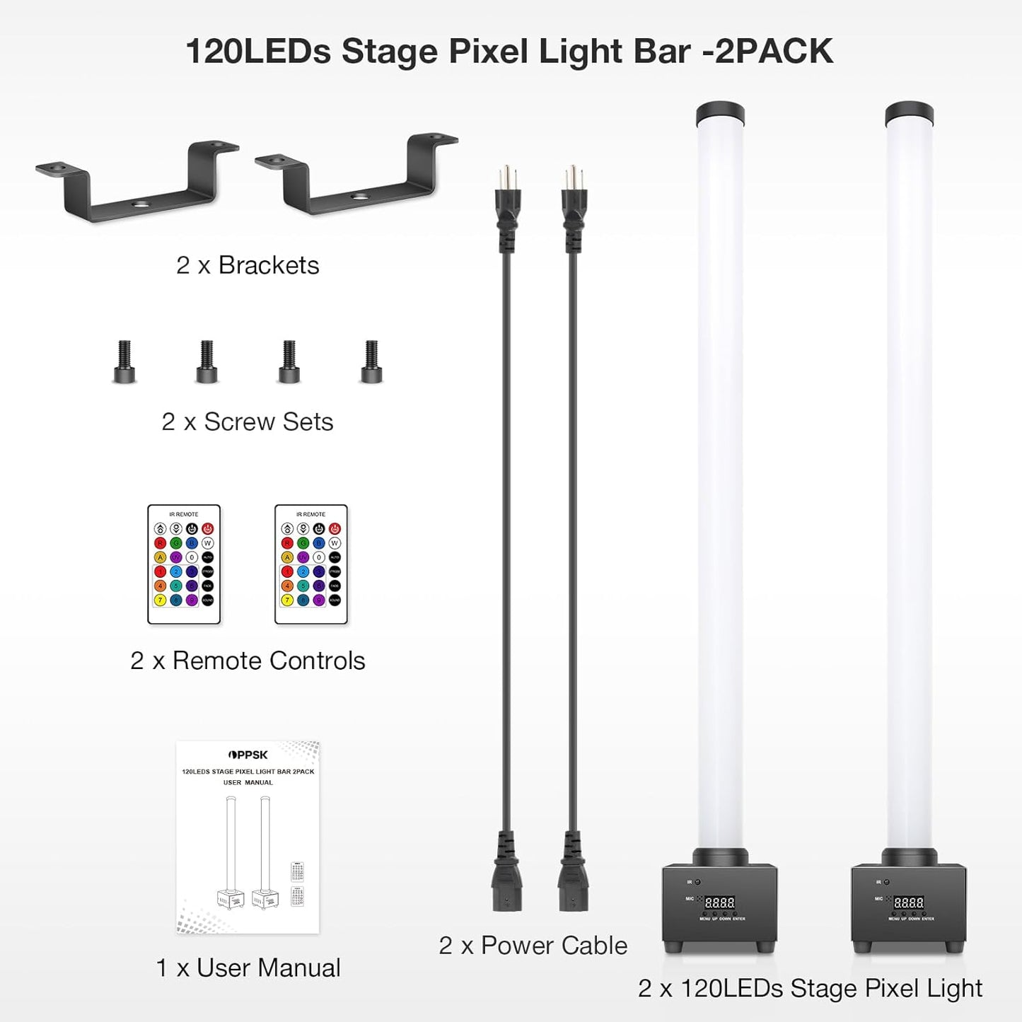 120LED 360 Degree RGB 3in1 LED DJ Pixel Tube Light Bar with Remote