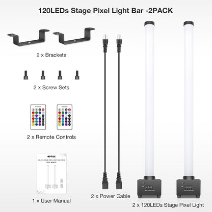120LED 360 Degree RGB 3in1 LED DJ Pixel Tube Light Bar with Remote