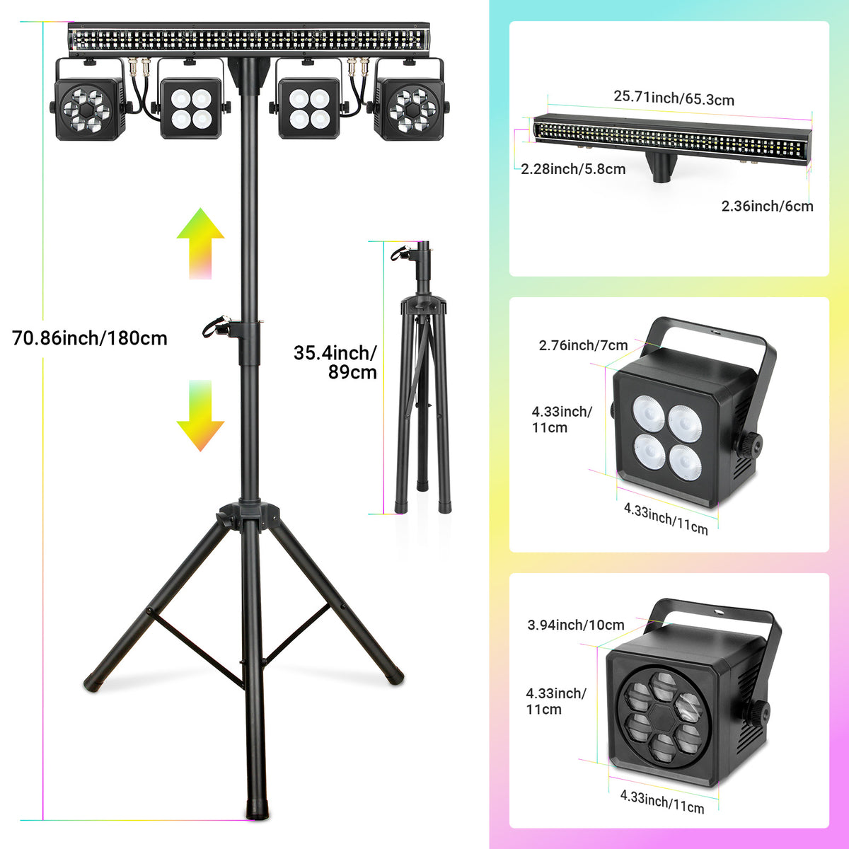 LED DJ Lighting System with Pixel Bar BeeEye Par Light and Tripod Stand, Free shipping to US