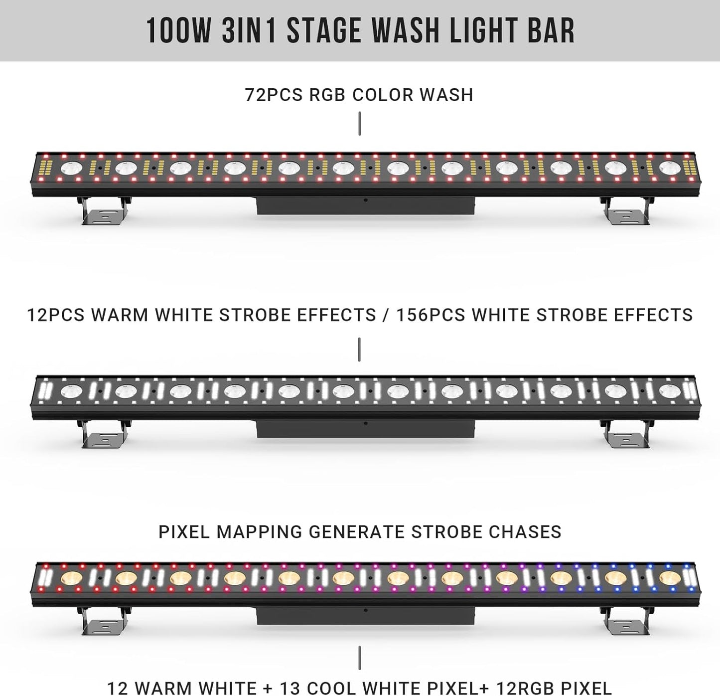 LaluceNatz Battery Powered Multi Effect LED DJ Beam Strobe Effect Light Bar with Remote and 2.4G Wireless DMX， Free  Shipping to US
