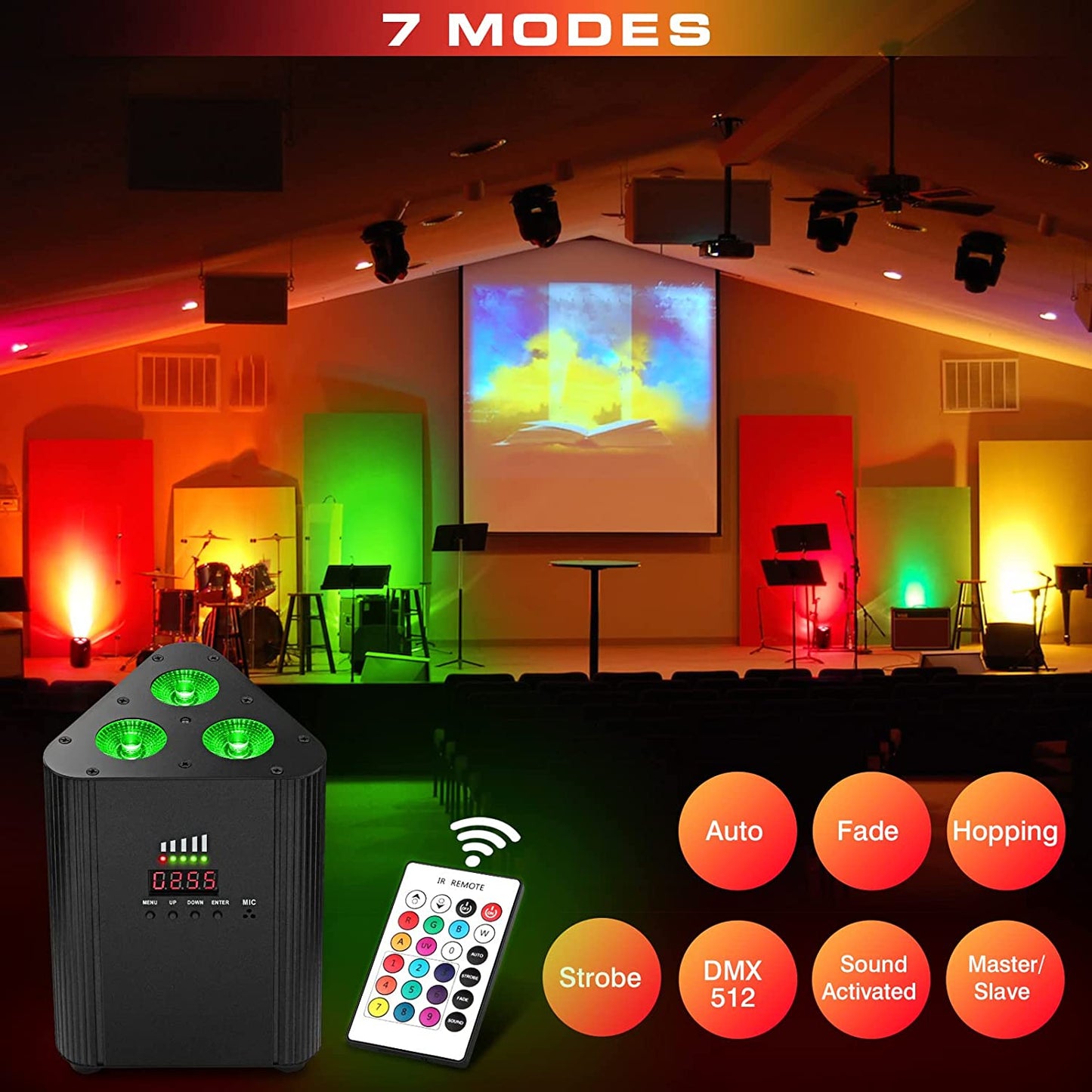 LaluceNatz 3LEDs RGBW 4IN1 Battery Powered Stage Par Light, Pack of 6